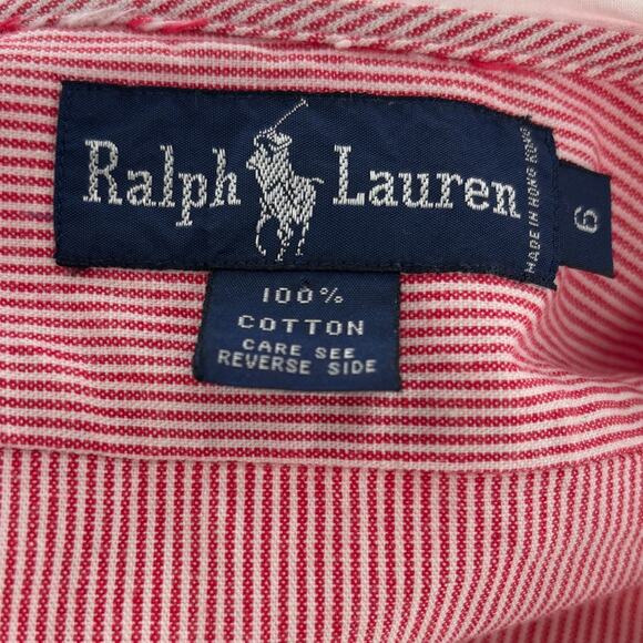 Ralph Lauren Red Vintage 1980s White Striped Cotton Button Down Blouse - Picture 8 of 9